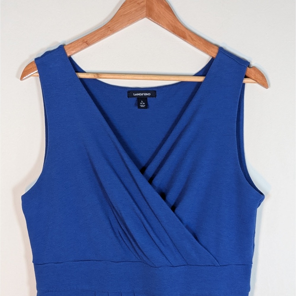 Lands End Royal Blue Sleeveless Faux Wrap Dress Pima Cotton Blend L 14-16